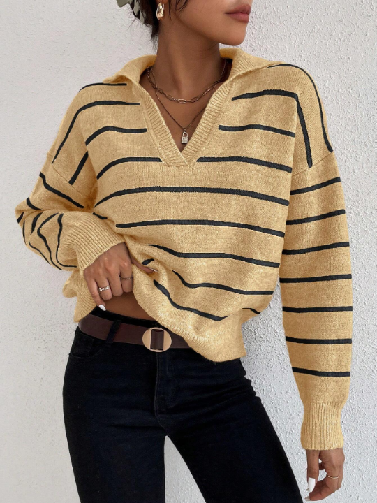 Frenchy Women's Striped Collared Sweater