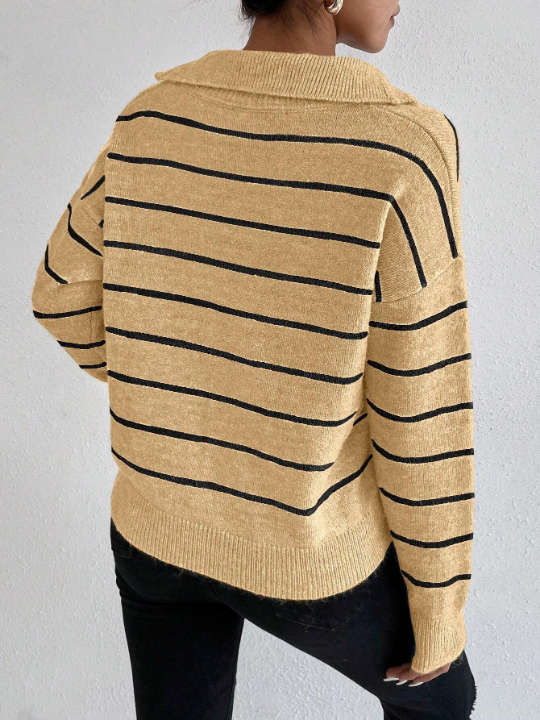 Frenchy Women's Striped Collared Sweater