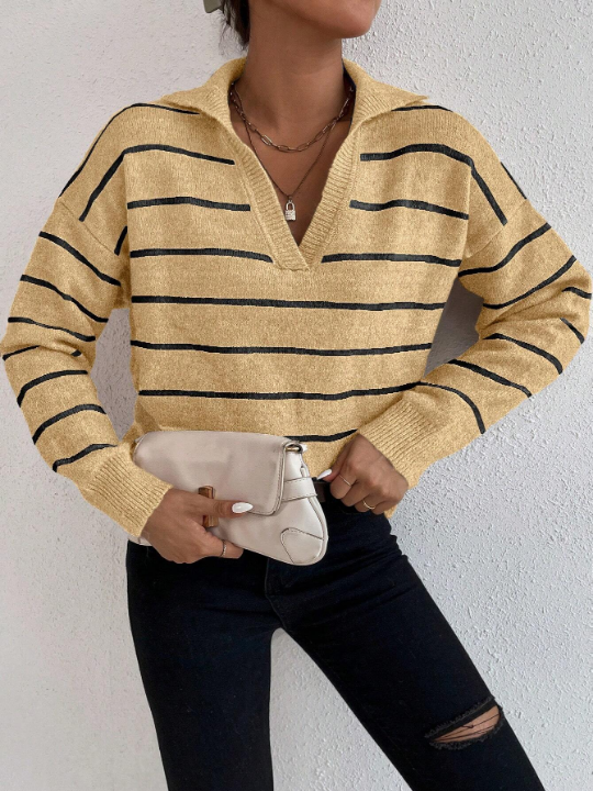 Frenchy Women's Striped Collared Sweater