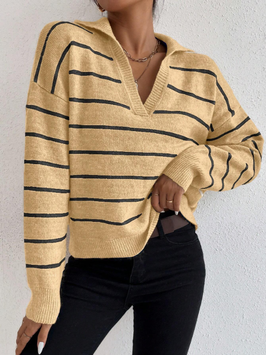 Frenchy Women's Striped Collared Sweater