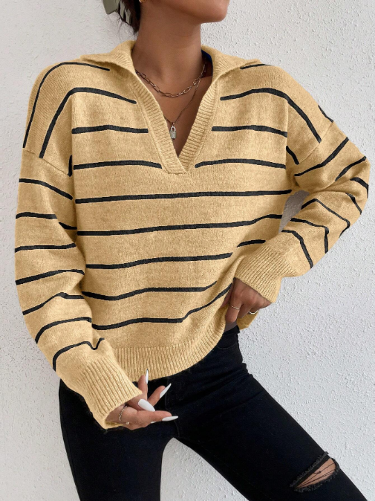 Frenchy Women's Striped Collared Sweater