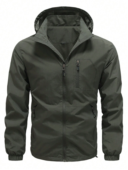 Men's Windproof Zip Front Hooded Jacket