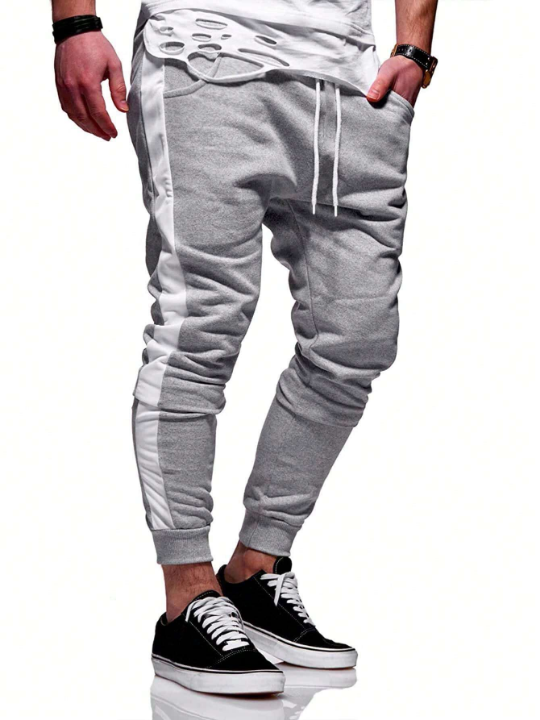 Manfinity Homme Men's Colorblock Casual Loose-Fitting Sweatpants With Adjustable Drawstring Waist