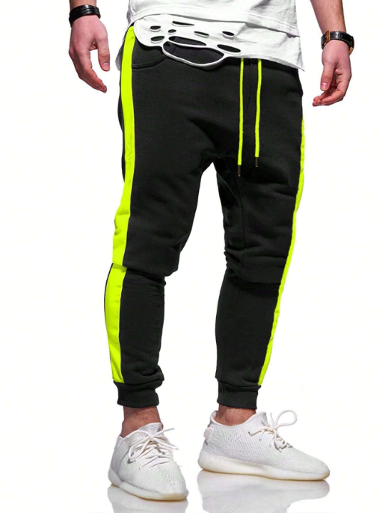 Manfinity Homme Men's Casual Loose Sweatpants With Contrast Color Edge