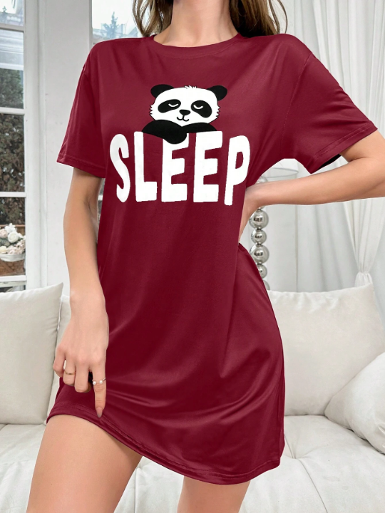 Women's Bear & Letter Printed Nightgown