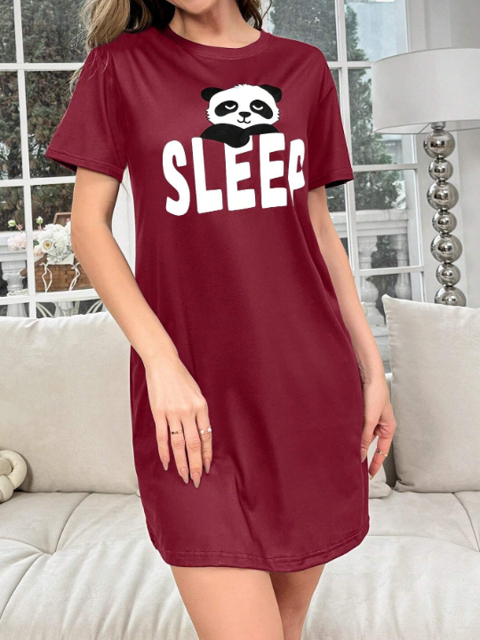 Women's Bear & Letter Printed Nightgown