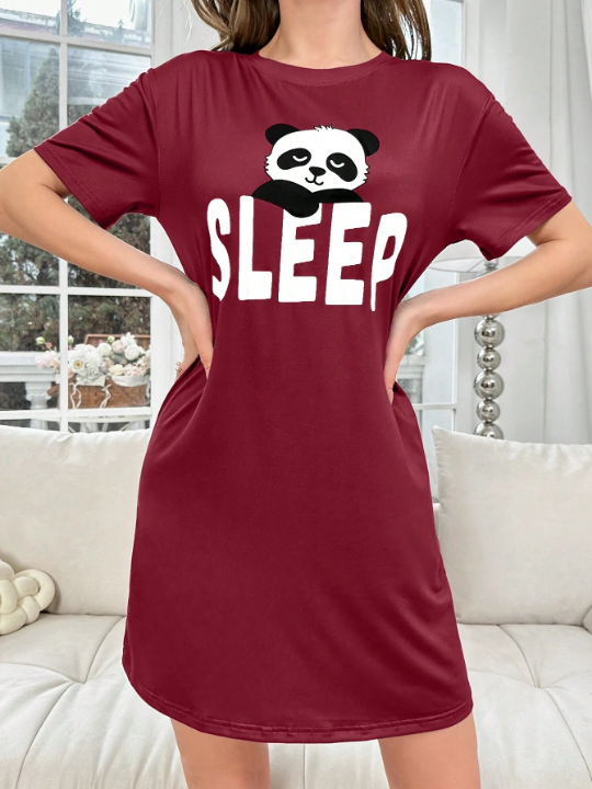 Women's Bear & Letter Printed Nightgown