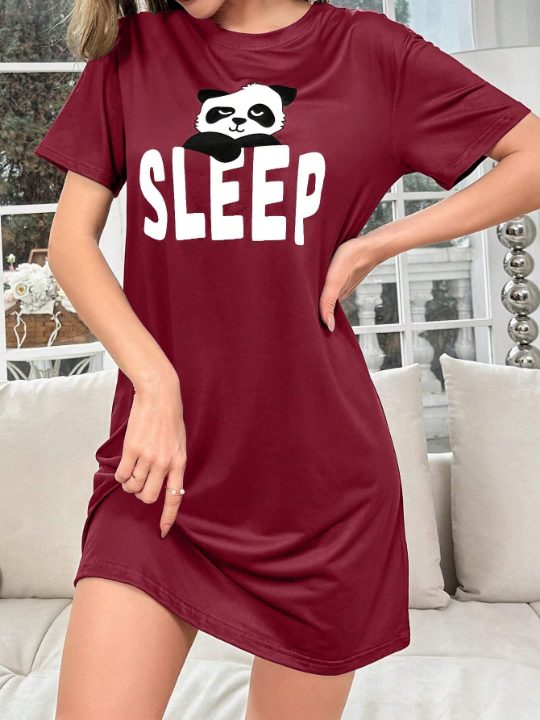 Women's Bear & Letter Printed Nightgown