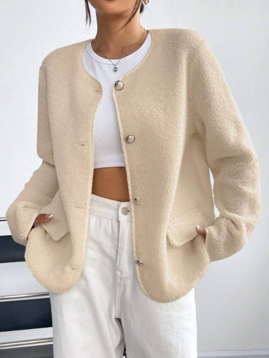 Qutie Ladies' Single-Breasted Sherpa Coat