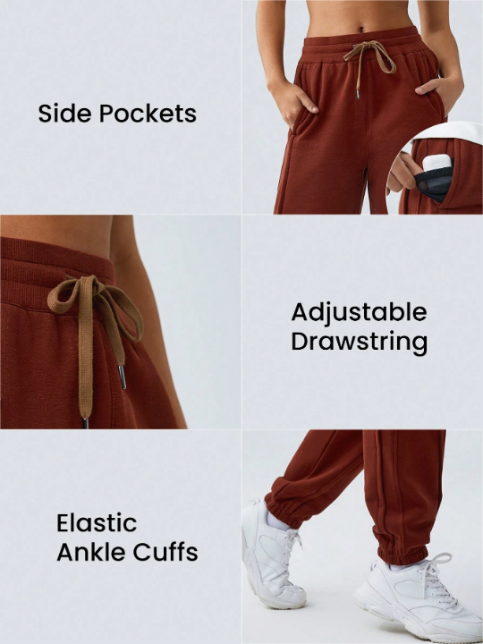 GLOWMODE Solid Color Drawstring Waist Sports Pants