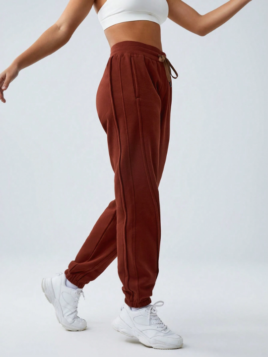 GLOWMODE Solid Color Drawstring Waist Sports Pants