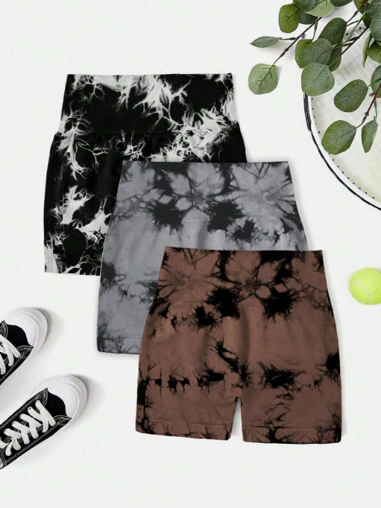 3pcs Tie Dye Sports Shorts