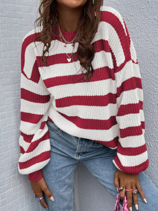 Essnce Striped Oversized Sweater With Drop Shoulder Design