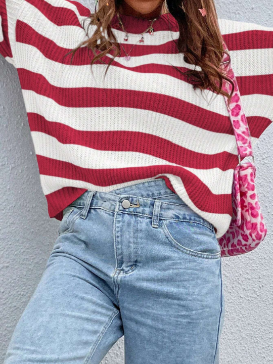 Essnce Striped Oversized Sweater With Drop Shoulder Design