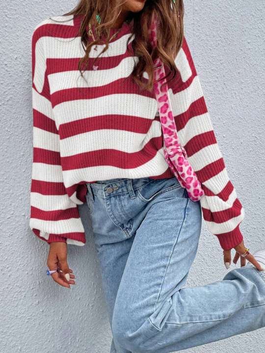 Essnce Striped Oversized Sweater With Drop Shoulder Design