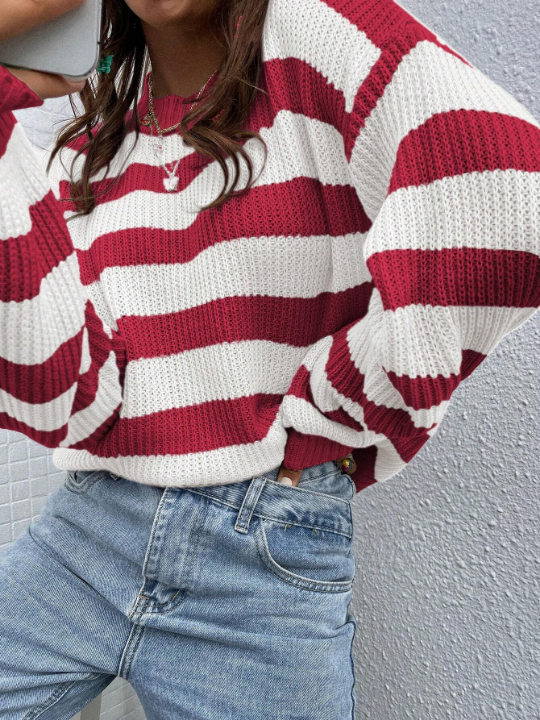 Essnce Striped Oversized Sweater With Drop Shoulder Design