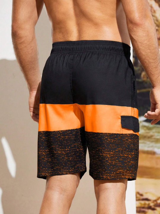 Manfinity Swimmode Men's Drawstring Waist Beach Shorts With Slanted Pockets