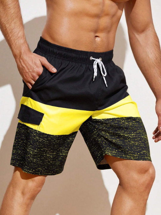 Manfinity Swimmode Men'S Colorblock Drawstring Waist Beach Shorts