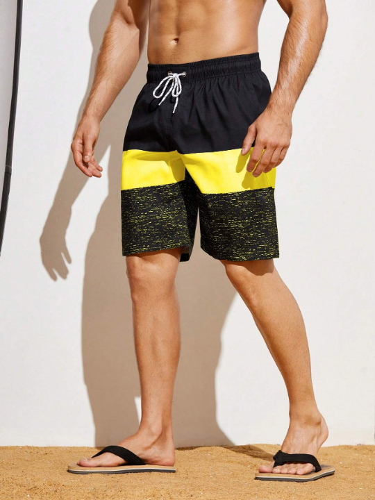 Manfinity Swimmode Men'S Colorblock Drawstring Waist Beach Shorts