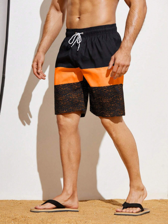 Manfinity Swimmode Men's Drawstring Waist Beach Shorts With Slanted Pockets