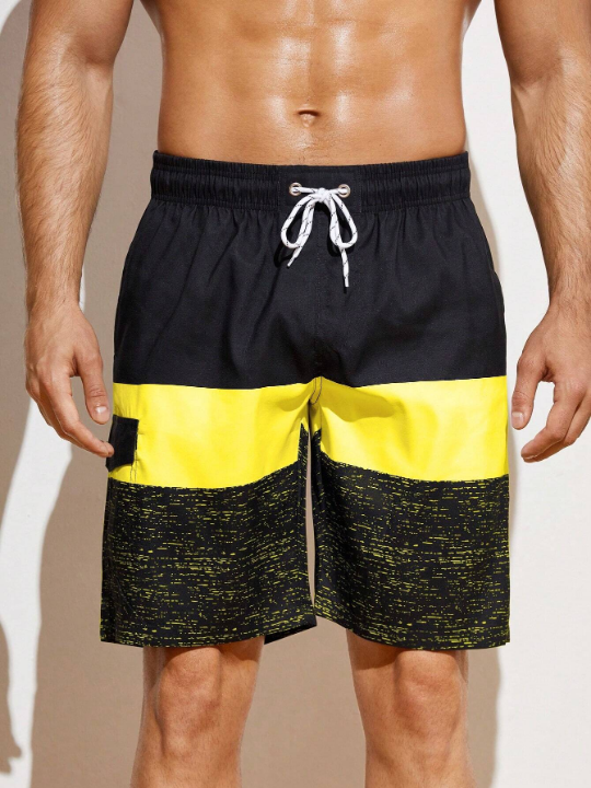 Manfinity Swimmode Men'S Colorblock Drawstring Waist Beach Shorts