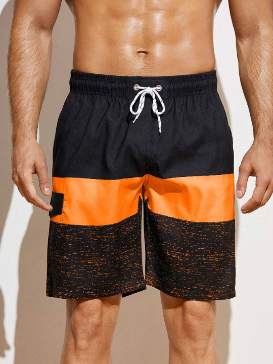 Manfinity Swimmode Men's Drawstring Waist Beach Shorts With Slanted Pockets