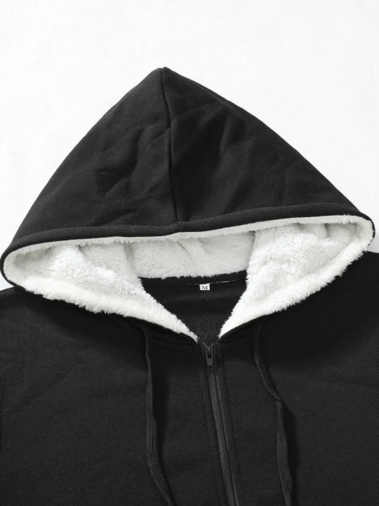 Manfinity Basics Men Kangaroo Pocket Zip Up Drawstring Thermal Hoodie