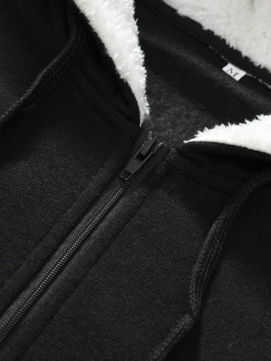 Manfinity Basics Men Kangaroo Pocket Zip Up Drawstring Thermal Hoodie