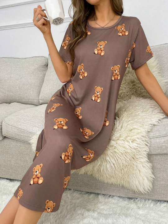 Bear Print Short Sleeve Nightgown