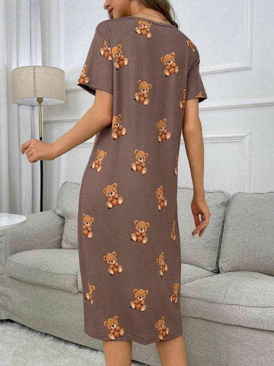 Bear Print Short Sleeve Nightgown