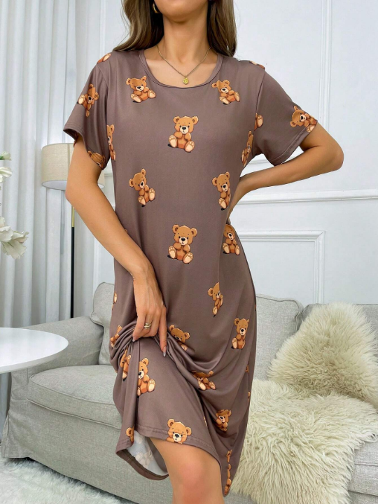 Bear Print Short Sleeve Nightgown