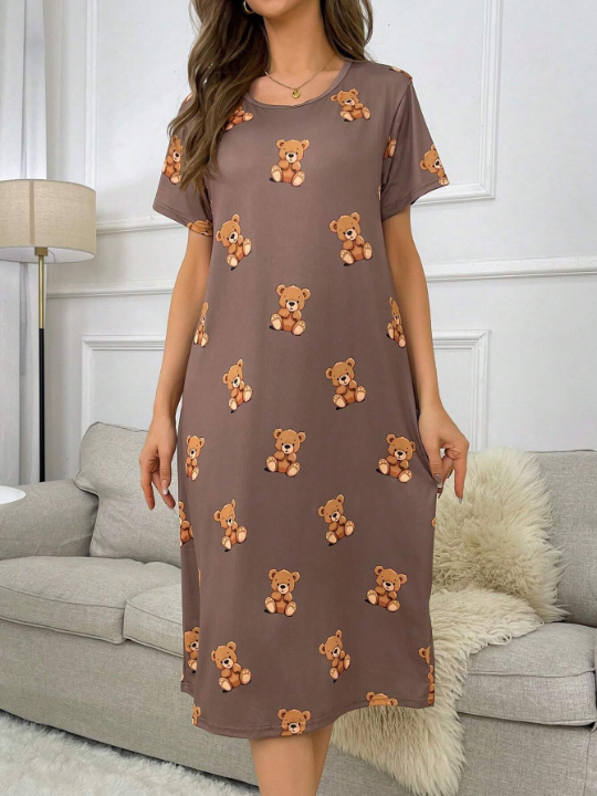 Bear Print Short Sleeve Nightgown