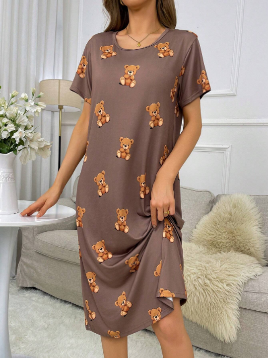 Bear Print Short Sleeve Nightgown