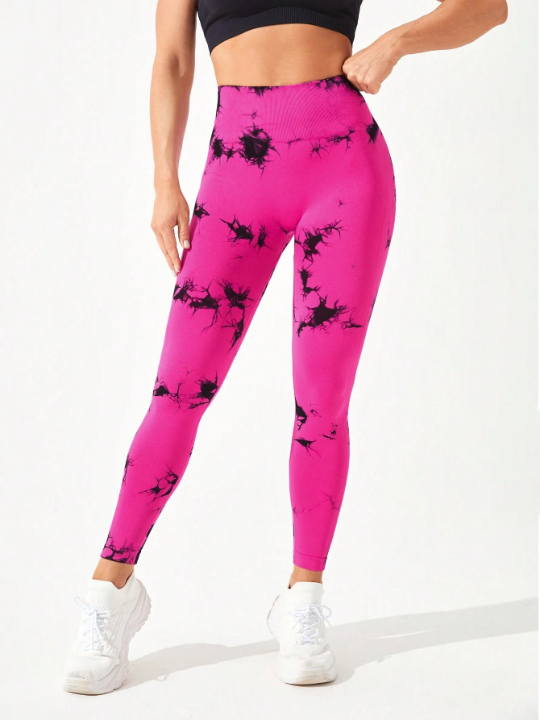 Yoga Trendy Tie Dye Wide Waistband Sports Leggings