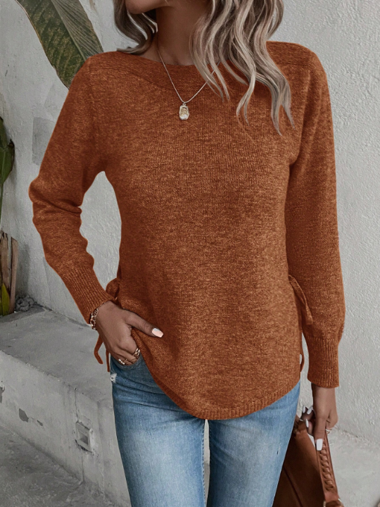 Clasi Solid Split Hem Knot Side Sweater