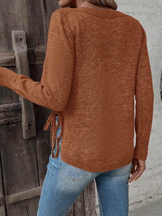 Clasi Solid Split Hem Knot Side Sweater