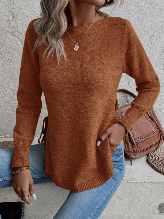 Clasi Solid Split Hem Knot Side Sweater