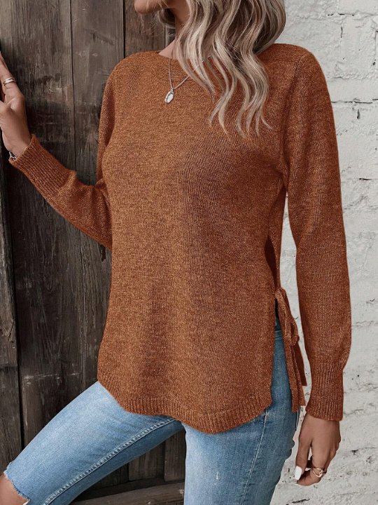 Clasi Solid Split Hem Knot Side Sweater