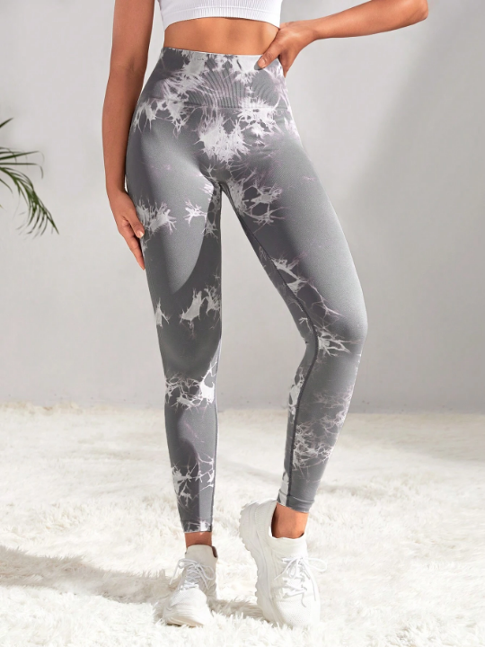 Yoga Trendy Tie Dye Wideband Waist Sports Leggings