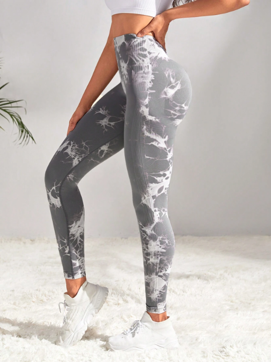 Yoga Trendy Tie Dye Wideband Waist Sports Leggings