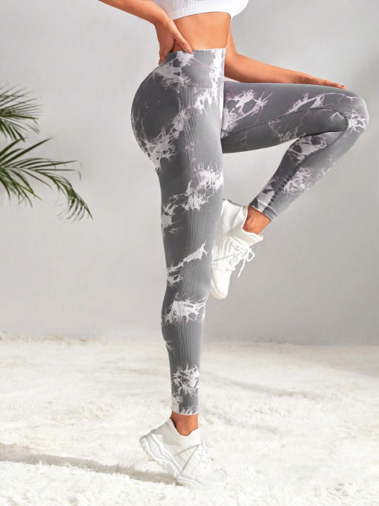 Yoga Trendy Tie Dye Wideband Waist Sports Leggings