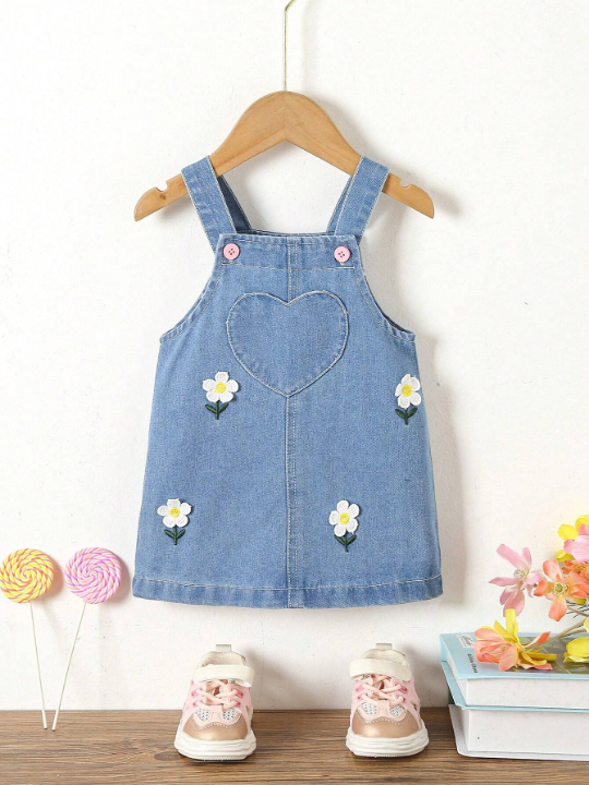 Baby Girl Floral Softened Denim Overall Dress