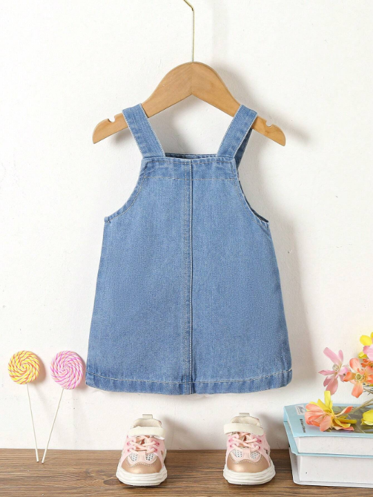 Baby Girl Floral Softened Denim Overall Dress