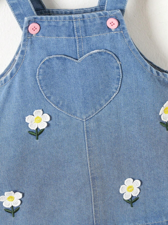 Baby Girl Floral Softened Denim Overall Dress