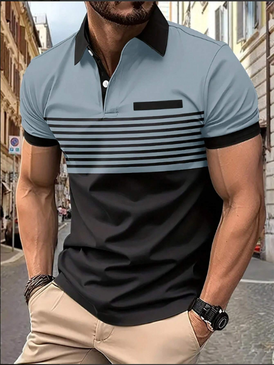 Manfinity Homme Men'S Striped Short Sleeve Polo Shirt