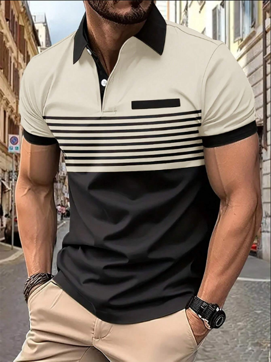 Manfinity Homme Men'S Striped Short Sleeve Polo Shirt