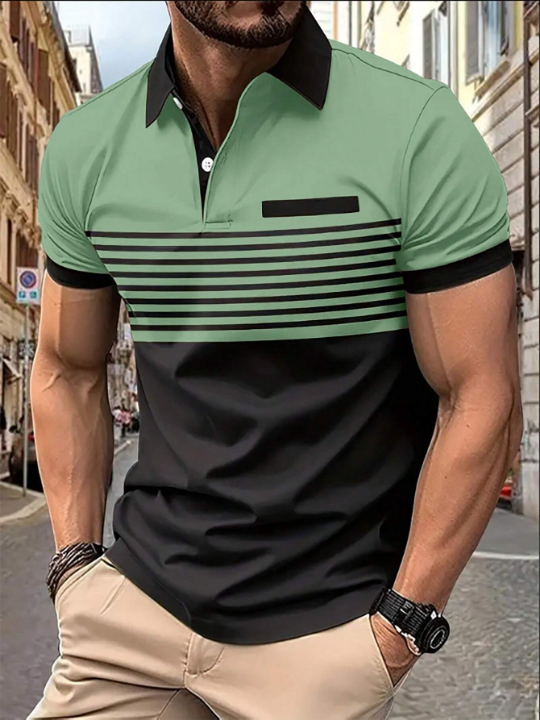 Manfinity Homme Men'S Color-Block Striped Short Sleeve Polo Shirt