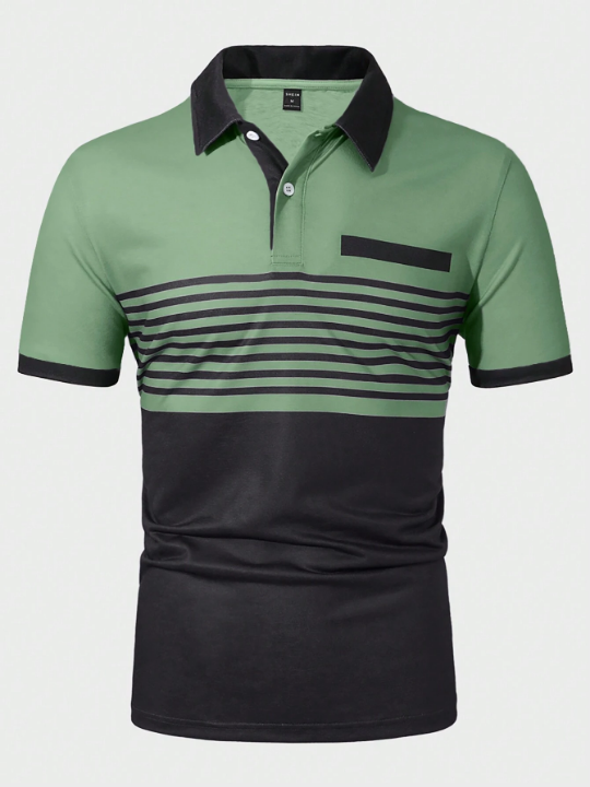 Manfinity Homme Men'S Color-Block Striped Short Sleeve Polo Shirt