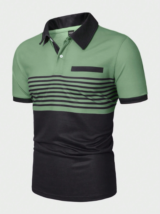 Manfinity Homme Men'S Color-Block Striped Short Sleeve Polo Shirt