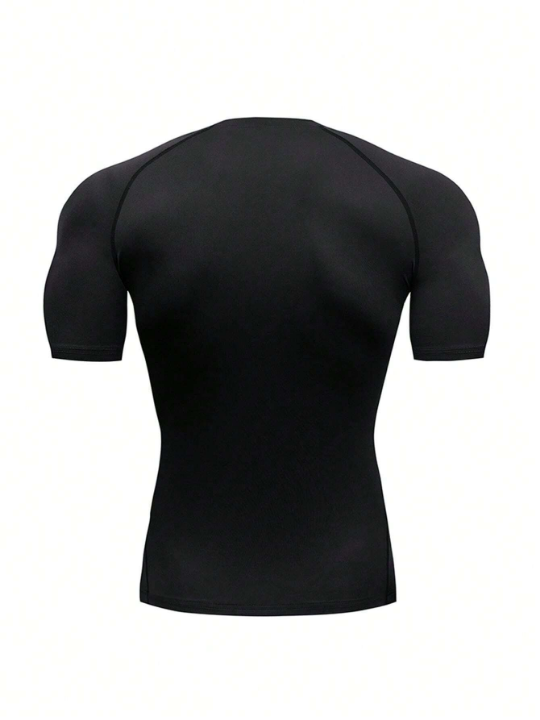 Men's Sport Fitness Tight Short Sleeve T-Shirt, Round Neck, Moisture Wicking, Solid Color Basic Workout Tee For Running Gym Training Gym Clothes Men Basic T Shirt